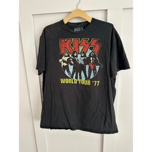 KISS World Tour 77 Graphic T-Shirt Mens 2XL Black Short Sleeve Rock Band Tee